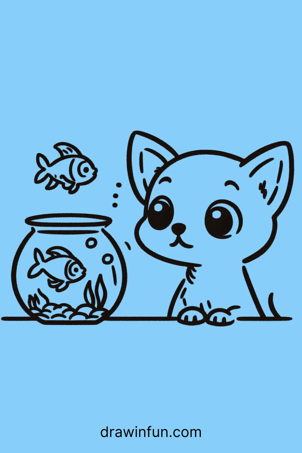 A Chihuahua watching fish in a bowl easy drawing