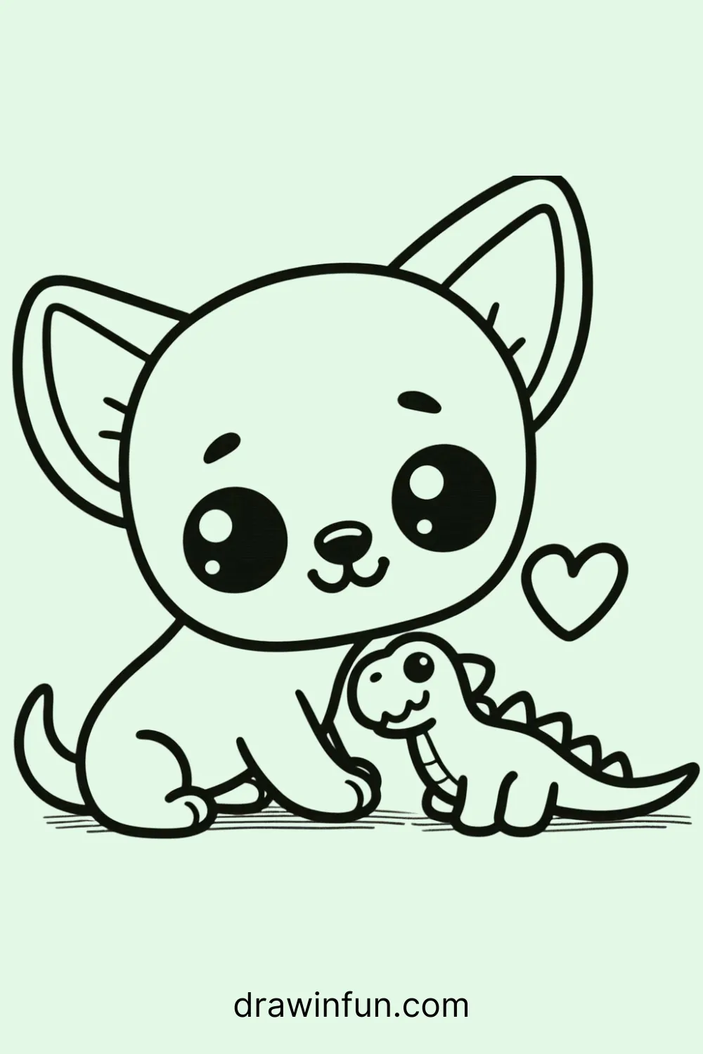 A Chihuahua playing with a toy dinosaur easy drawing