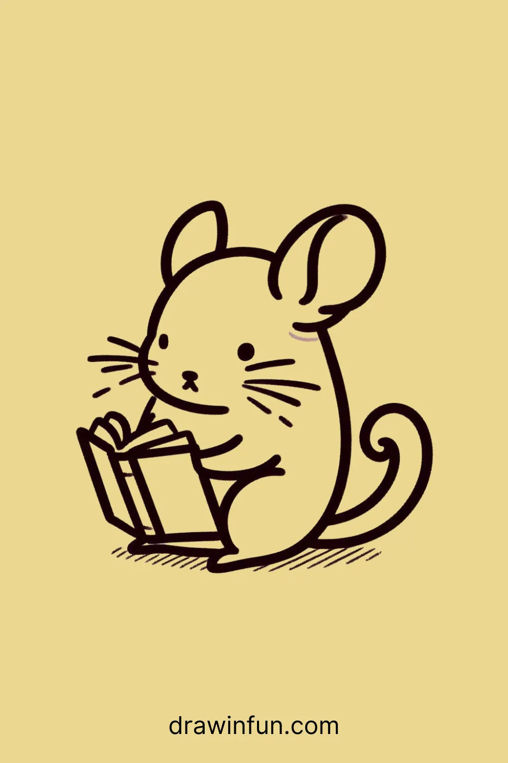 A chinchilla sitting with a tiny book easy drawing