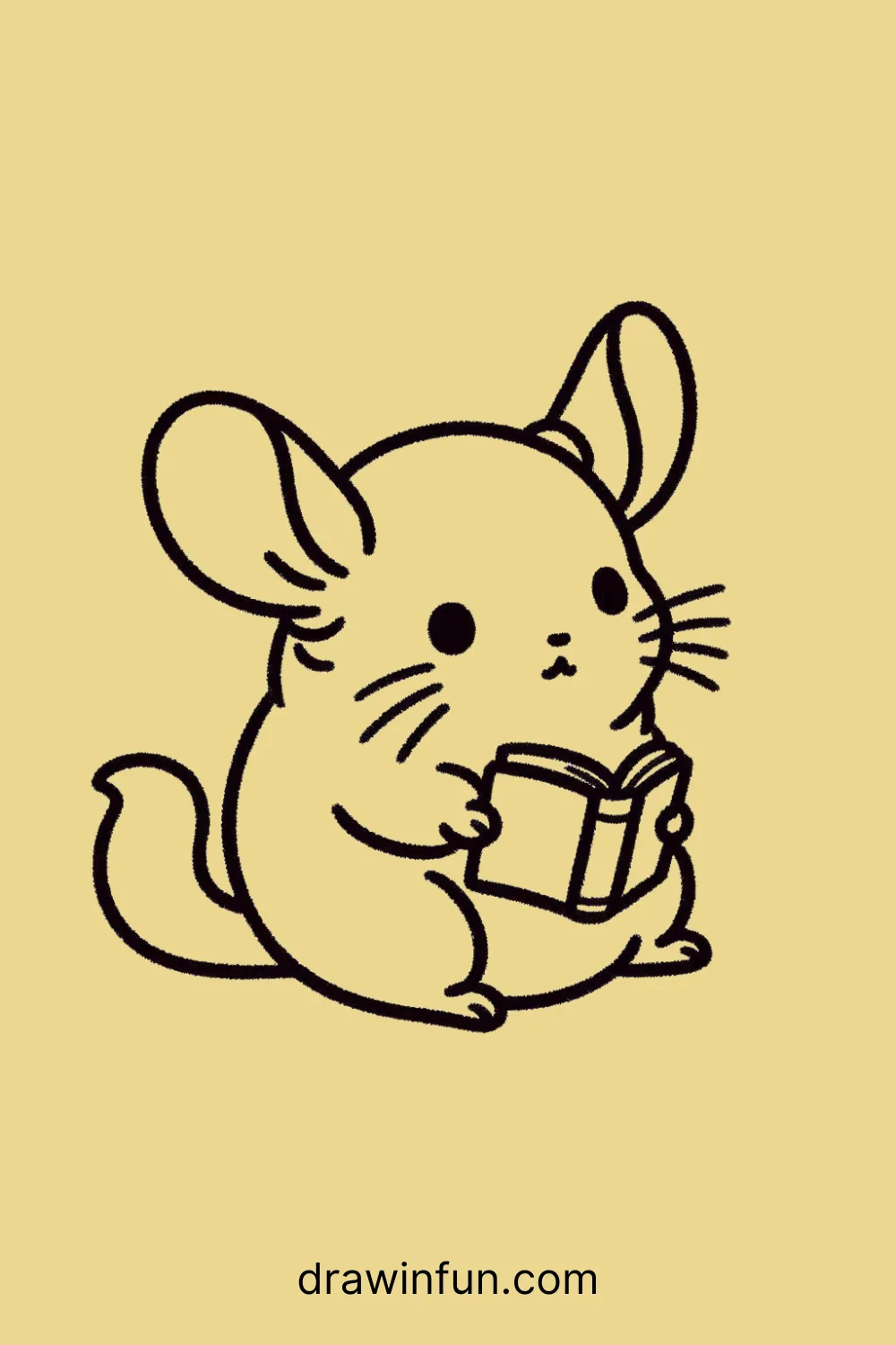 A chinchilla sitting with a tiny book easy drawing