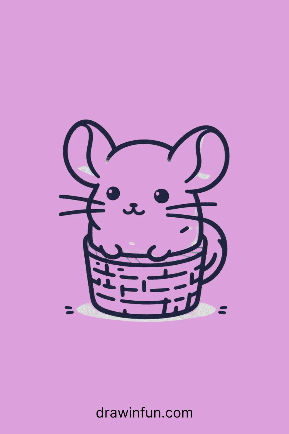 A chinchilla sitting in a small basket easy drawing