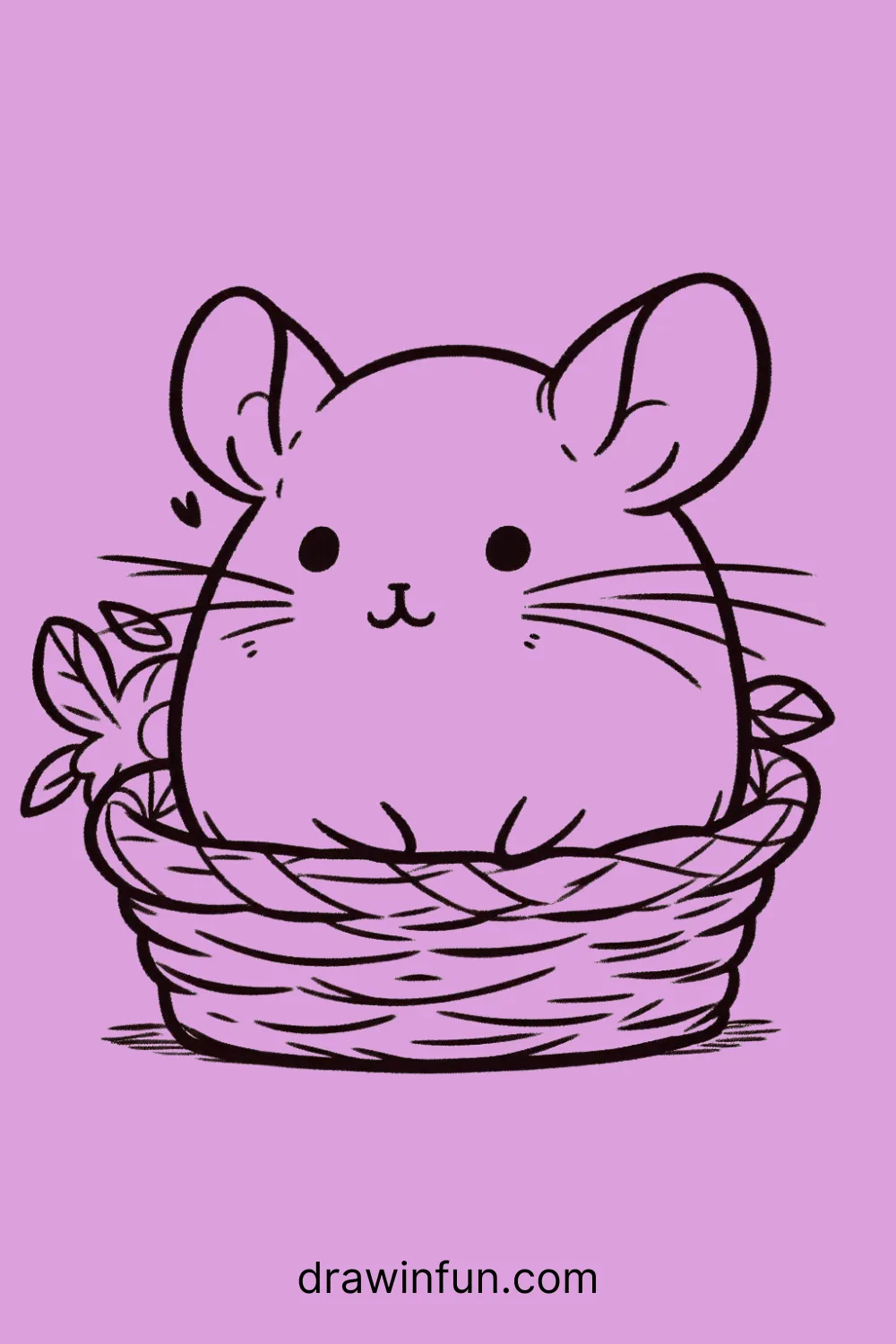 A chinchilla sitting in a small basket easy drawing