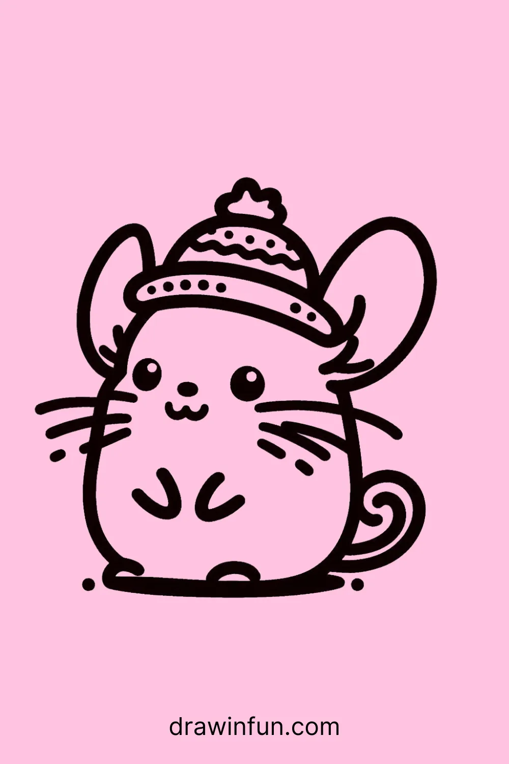 A chinchilla with a cute hat on its head easy drawing