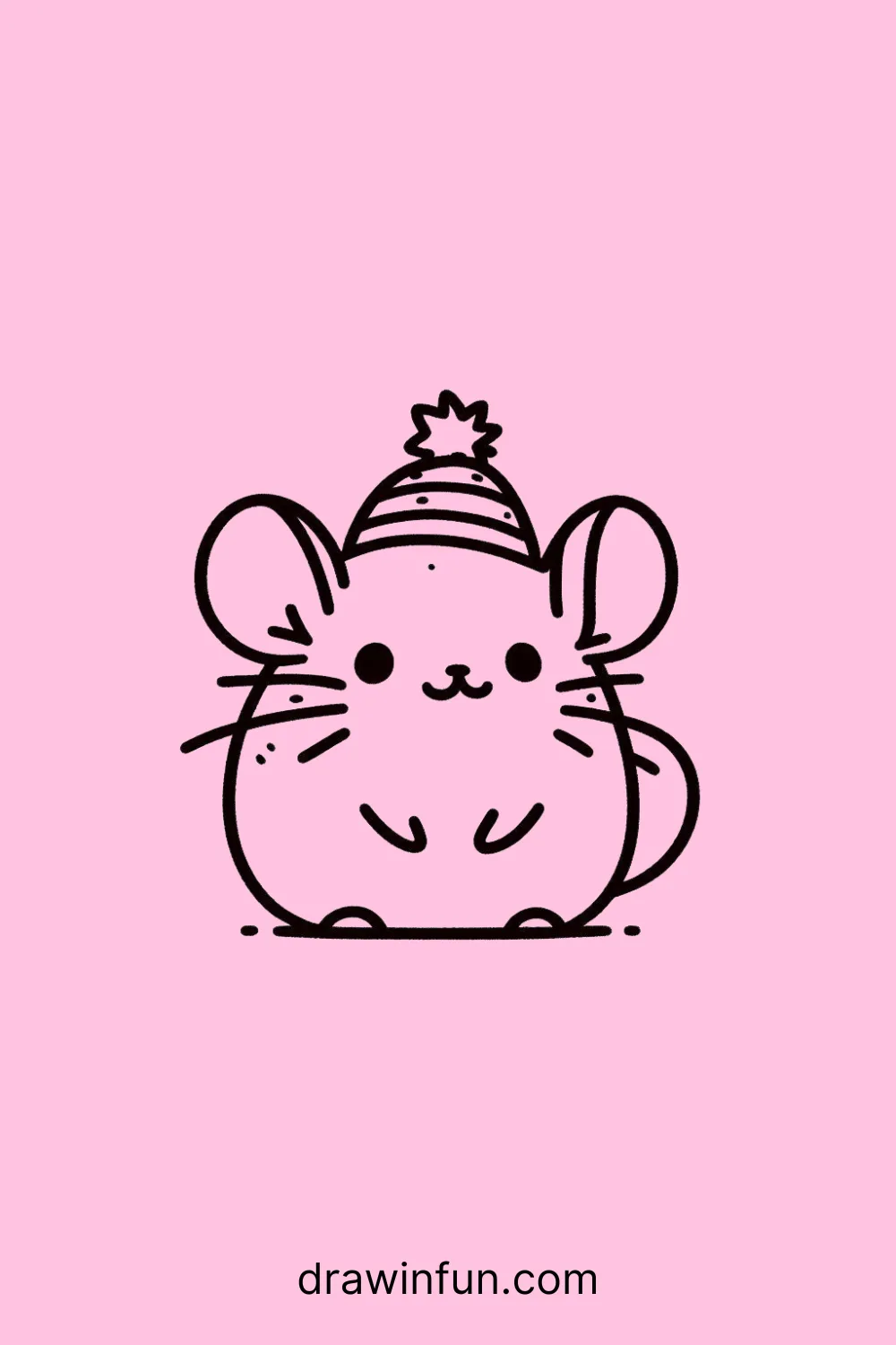 A chinchilla with a cute hat on its head easy drawing