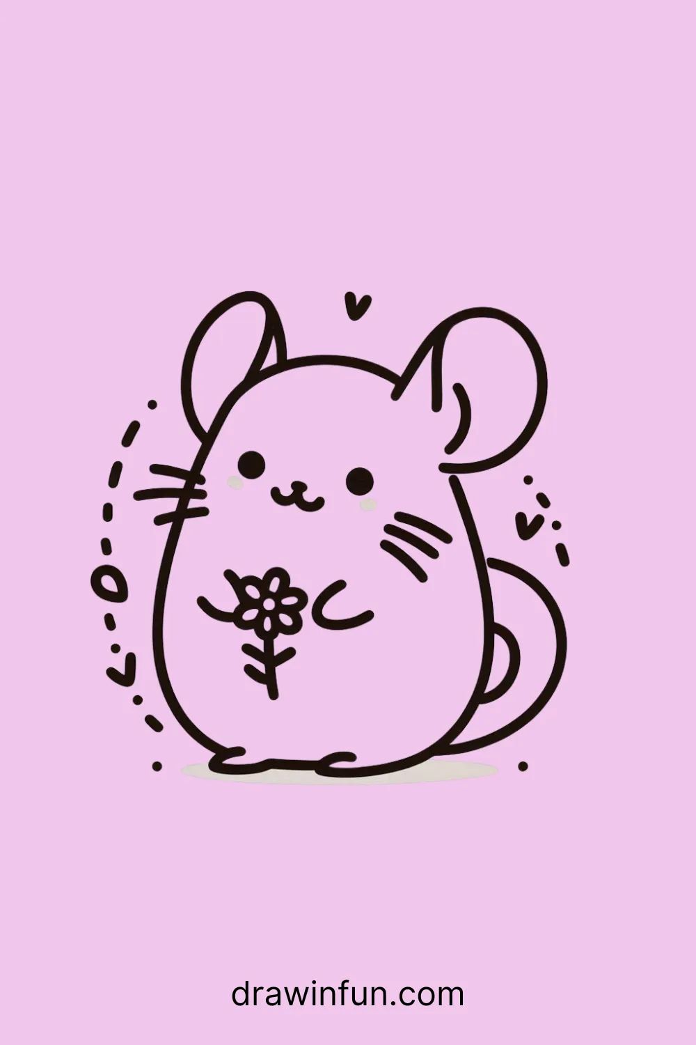 A chinchilla holding a tiny flower easy drawing