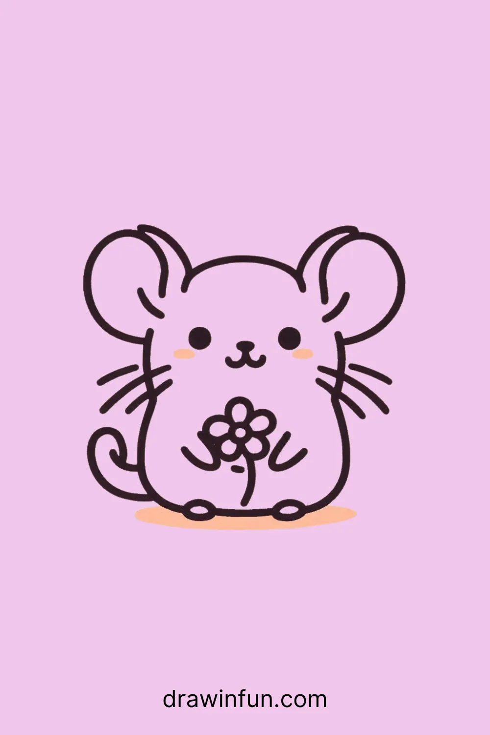 A chinchilla holding a tiny flower easy drawing