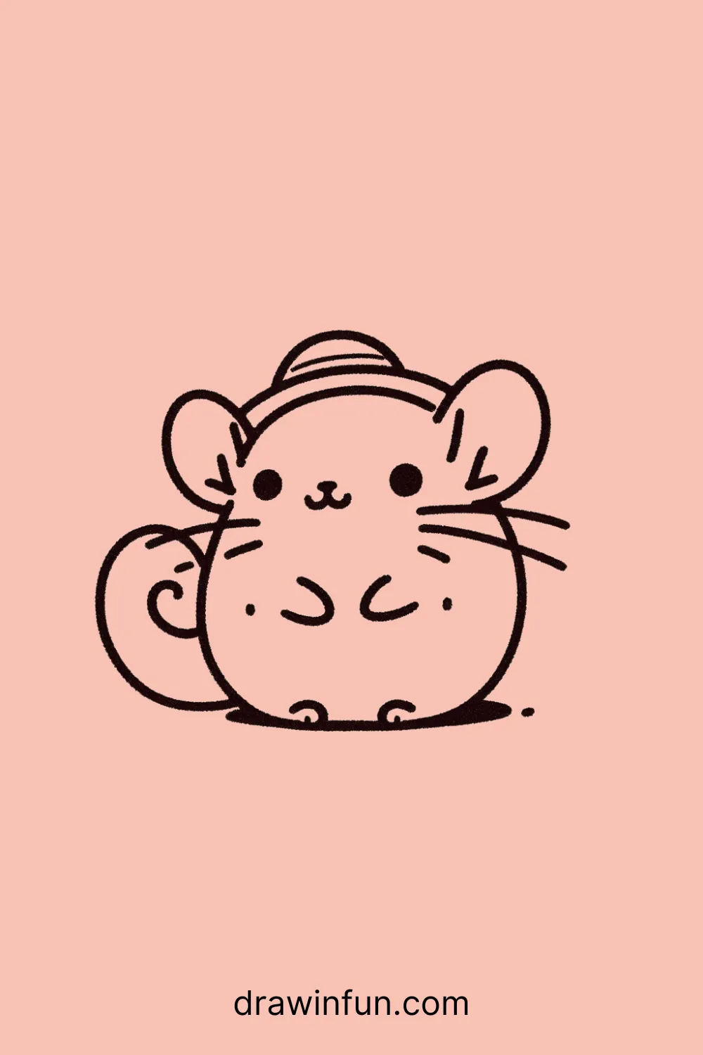 A chinchilla with a tiny sun hat easy drawing