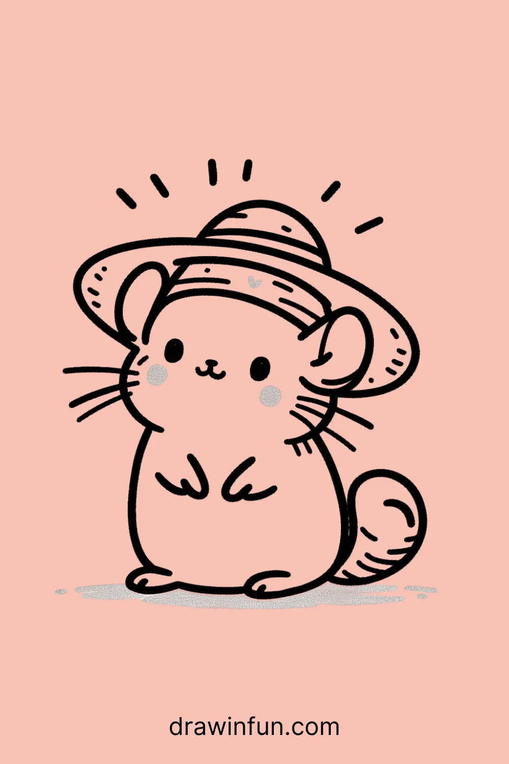 A chinchilla with a tiny sun hat easy drawing