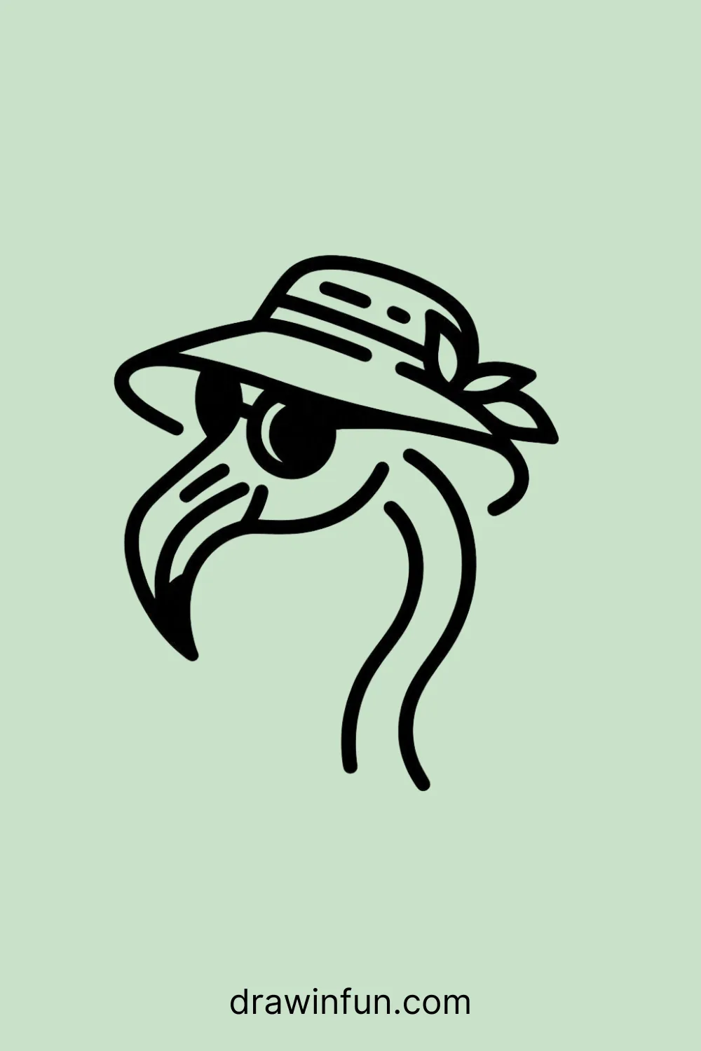 Flamingo wearing a sun hat and sunglasses easy drawing