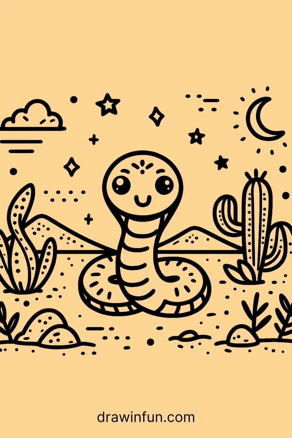 Cobra in a desert easy drawing