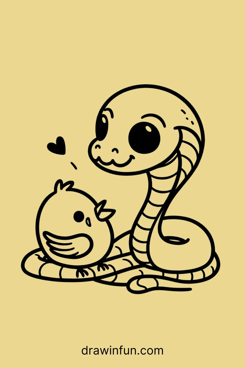 Cobra interacting with a bird easy drawing