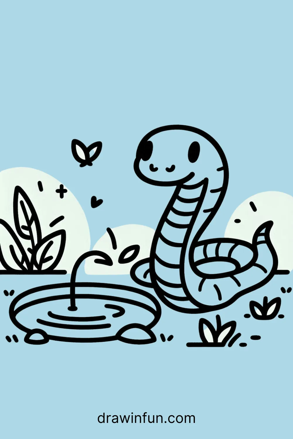 Cobra near a water source easy drawing