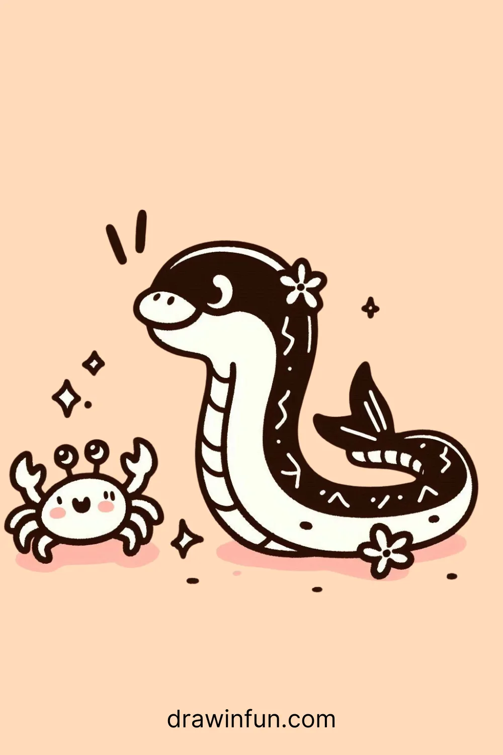 Eel with a Crab Friend easy drawing