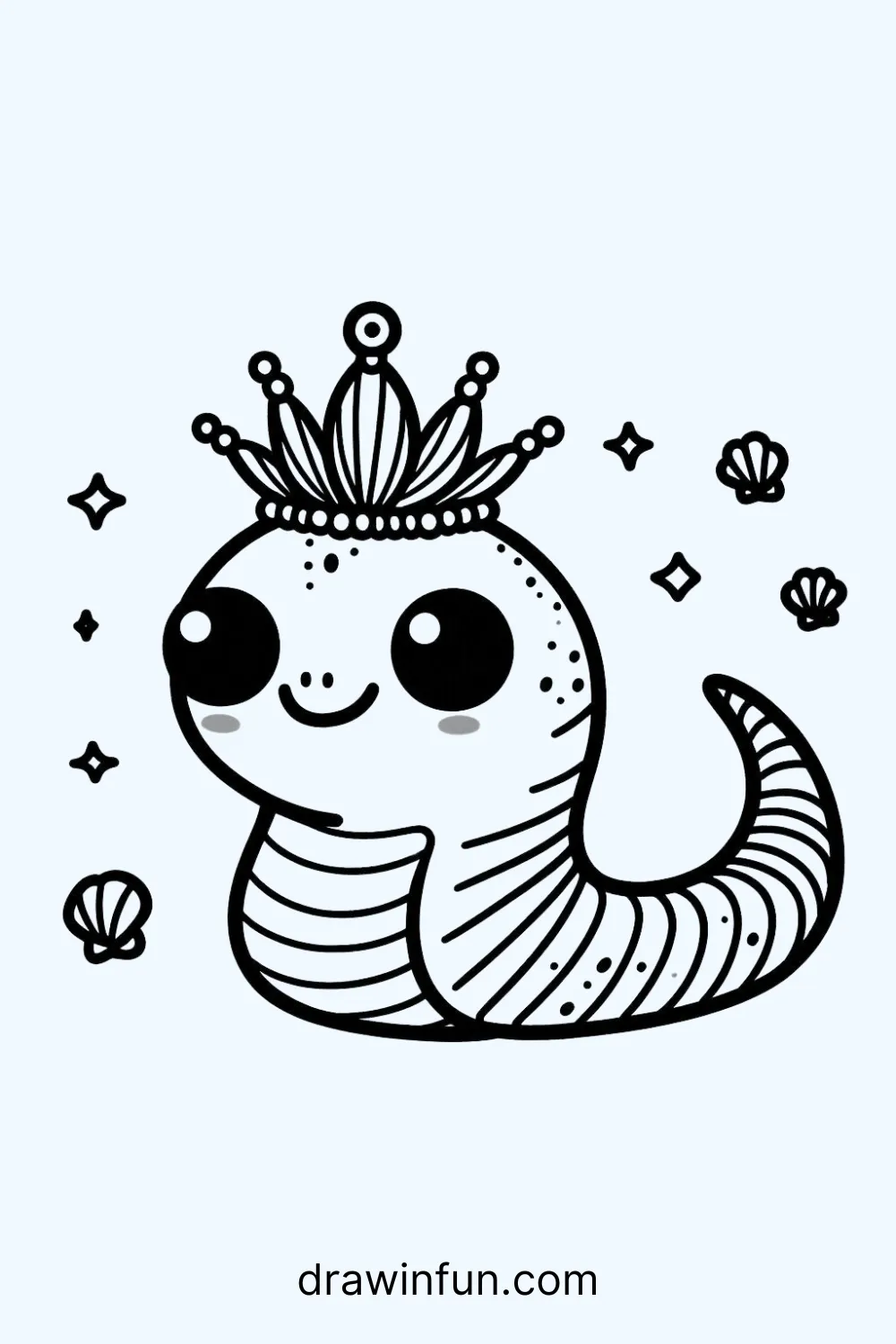 Eel with a Seashell Crown easy drawing