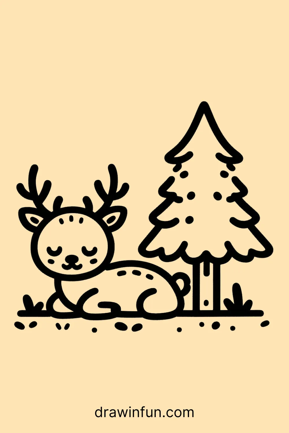 Elk lying down next to a tree easy drawing