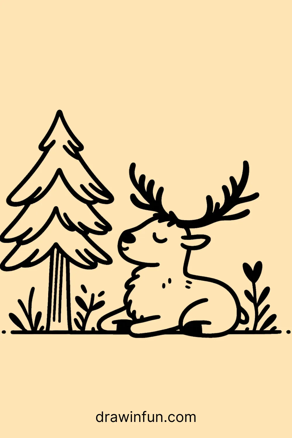 Elk lying down next to a tree easy drawing