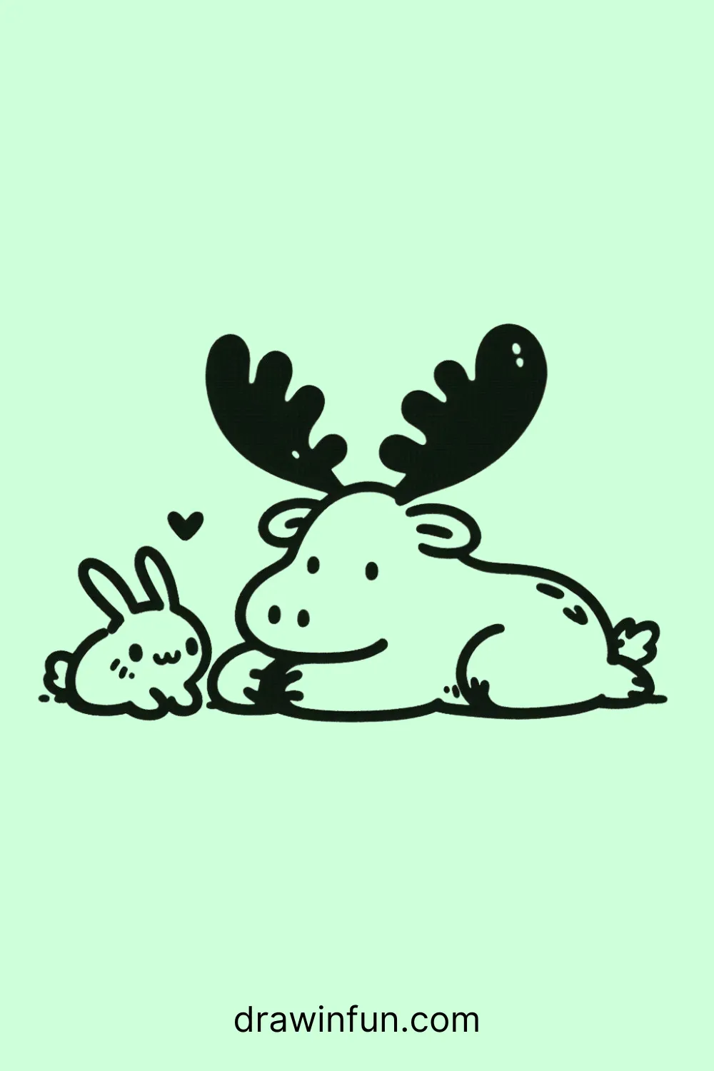 Elk with a small rabbit easy drawing