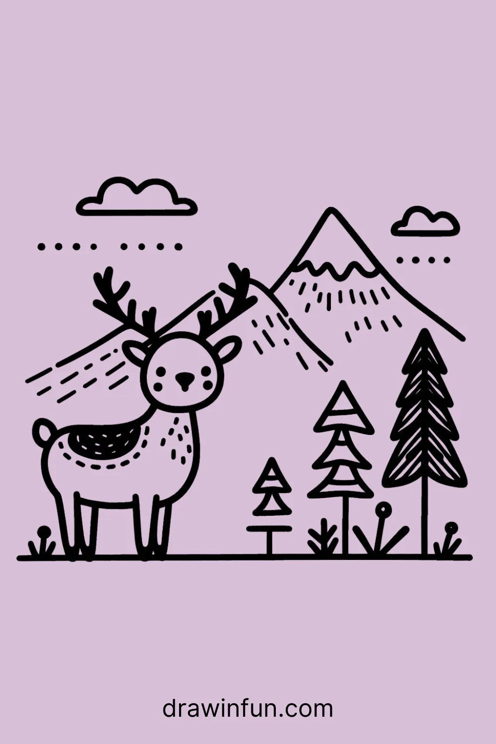 Elk standing in front of a mountain easy drawing