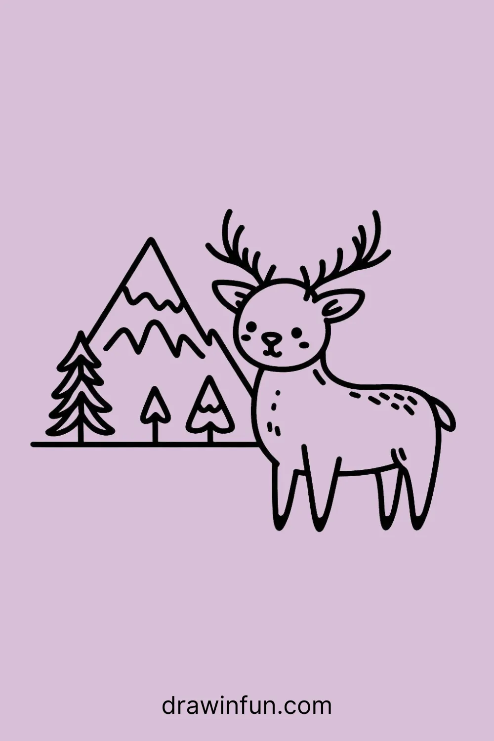 Elk standing in front of a mountain easy drawing