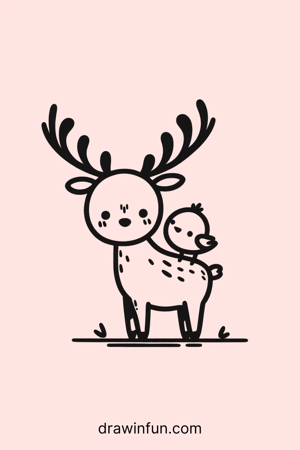 Elk with a small bird easy drawing