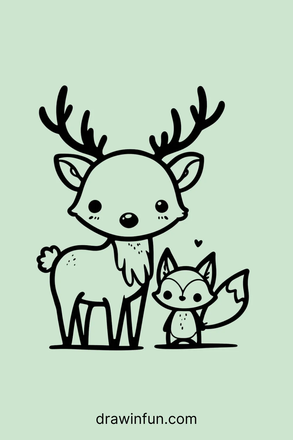 Elk with a small fox easy drawing