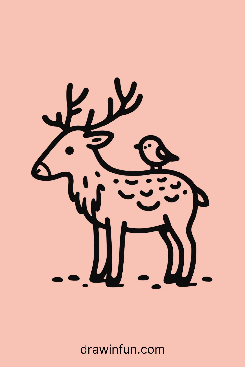 Elk standing with a tiny bird easy drawing