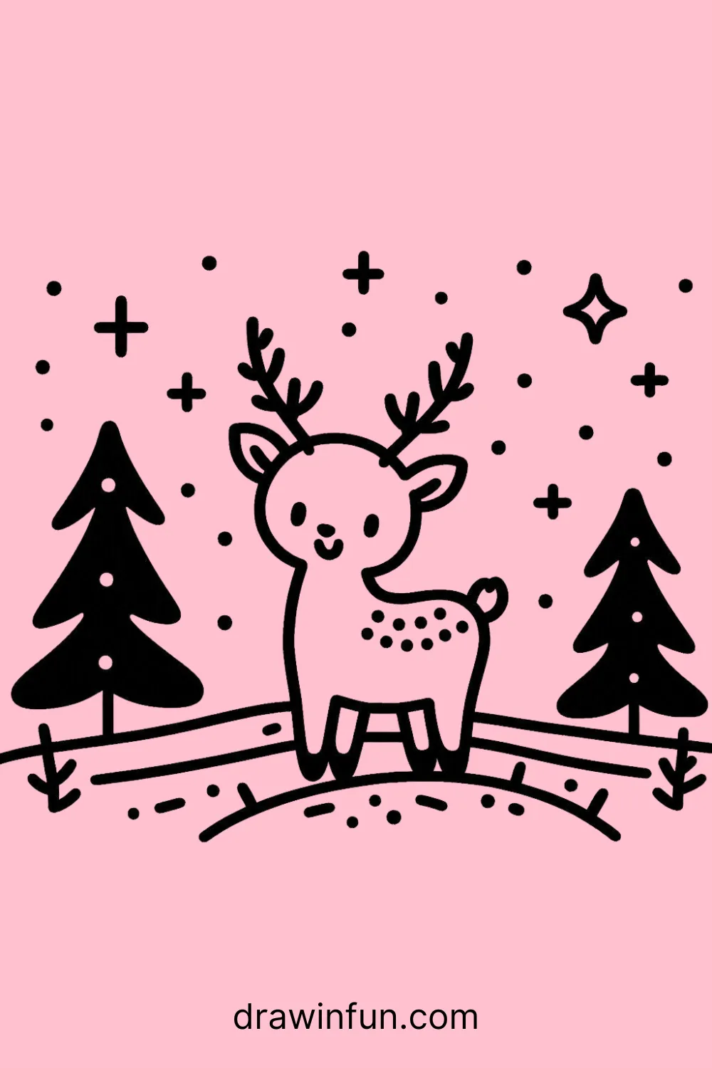 Elk with a simple starry sky easy drawing