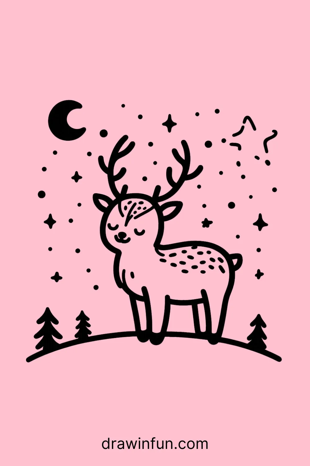 Elk with a simple starry sky easy drawing