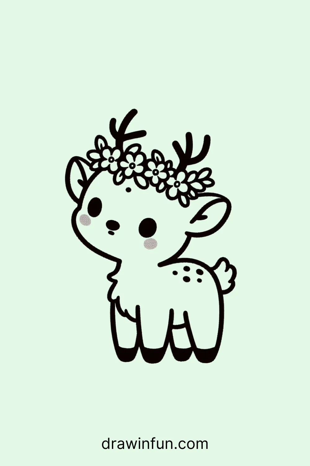 Elk with a tiny flower crown easy drawing