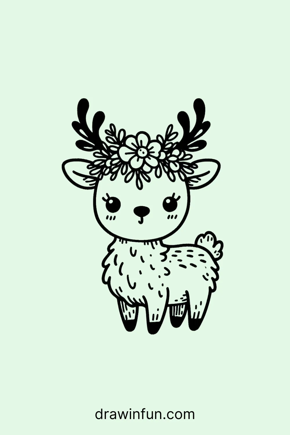 Elk with a tiny flower crown easy drawing