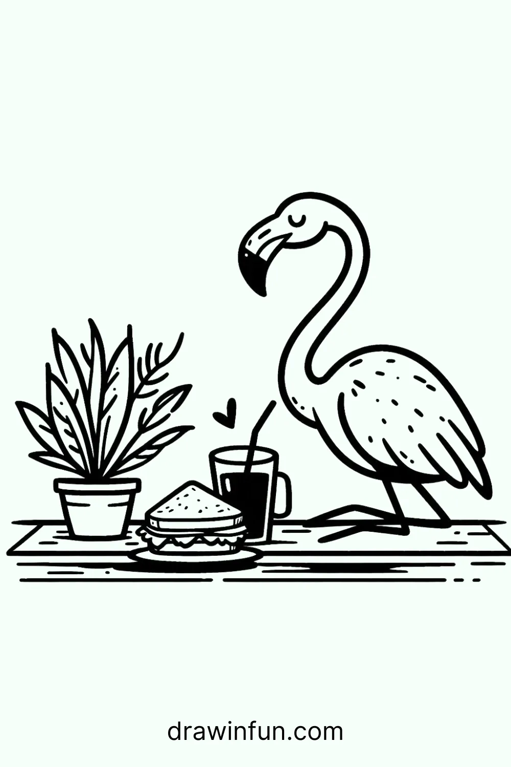 Flamingo enjoying a picnic easy drawing