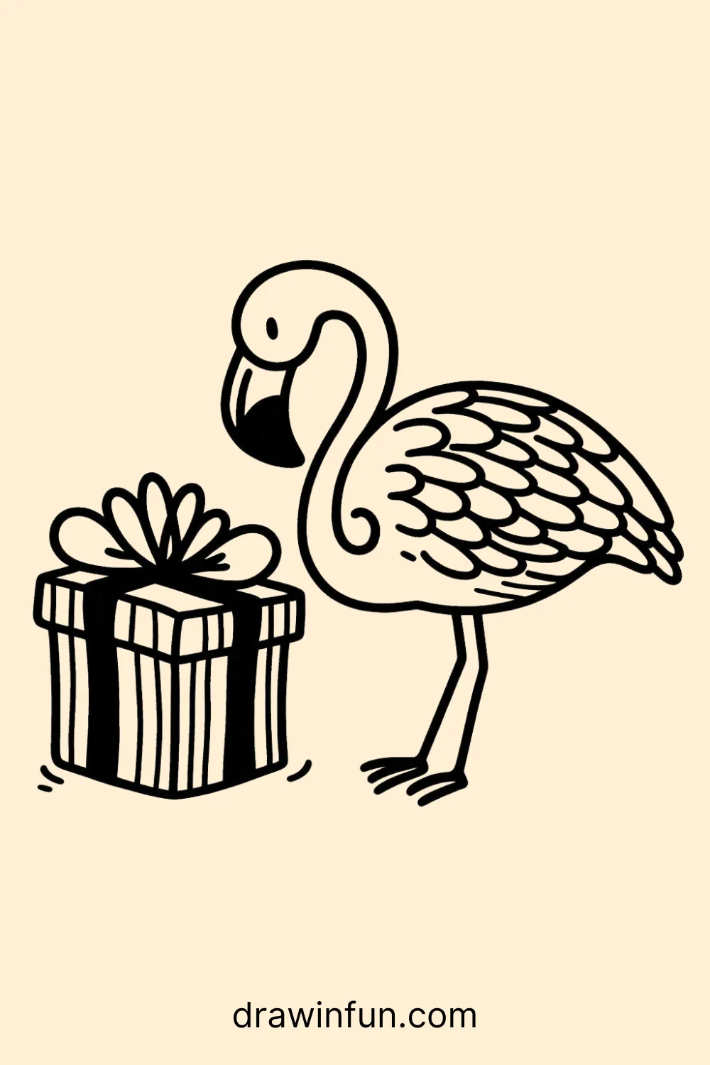 Flamingo holding a gift box easy drawing