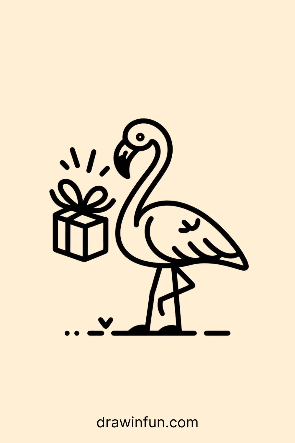 Flamingo holding a gift box easy drawing