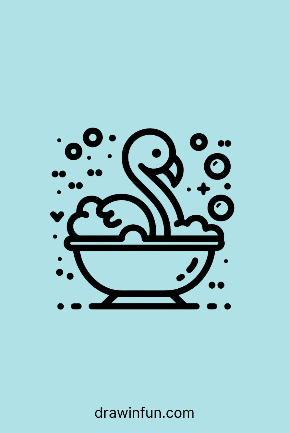 Flamingo in a bath easy drawing