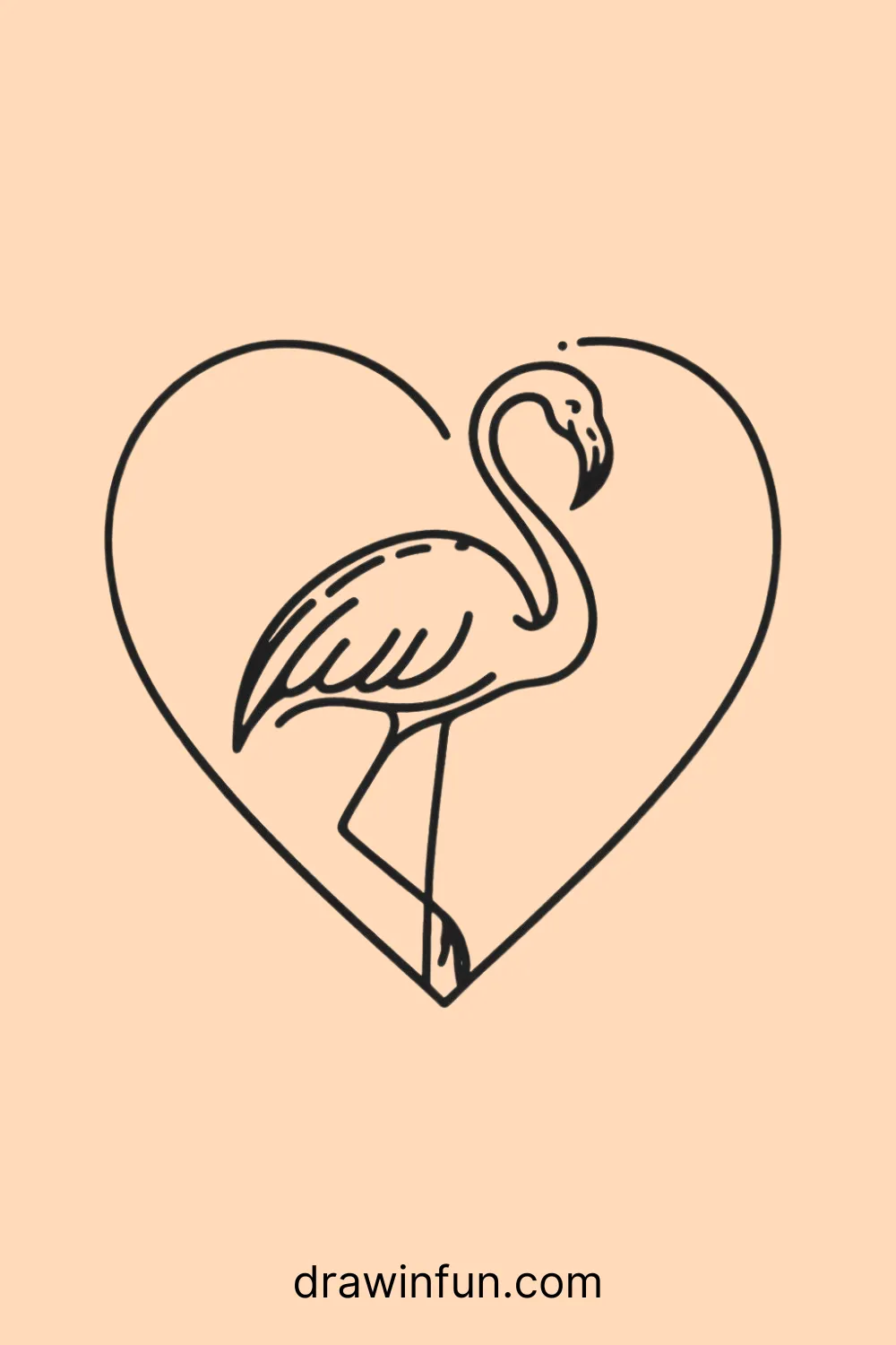 Flamingo in a heart-shaped frame easy drawing