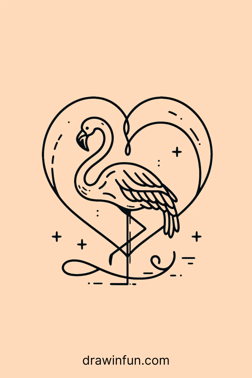 Flamingo in a heart-shaped frame easy drawing