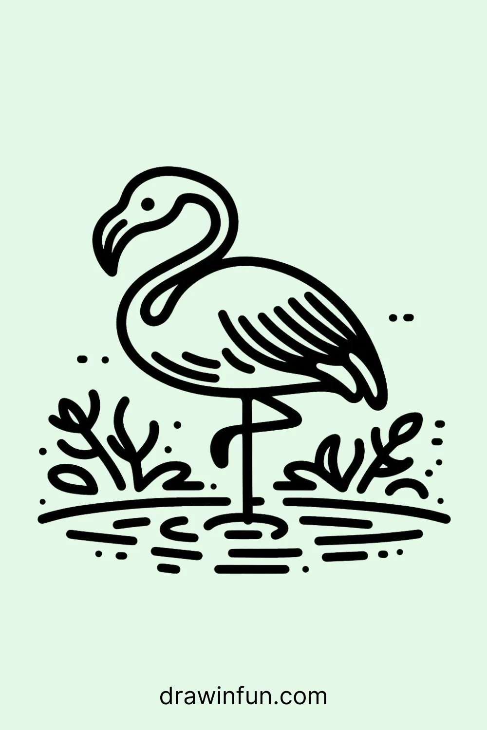 Flamingo in a small pond easy drawing