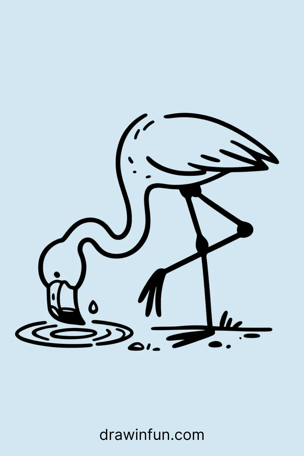 Flamingo sipping water easy drawing