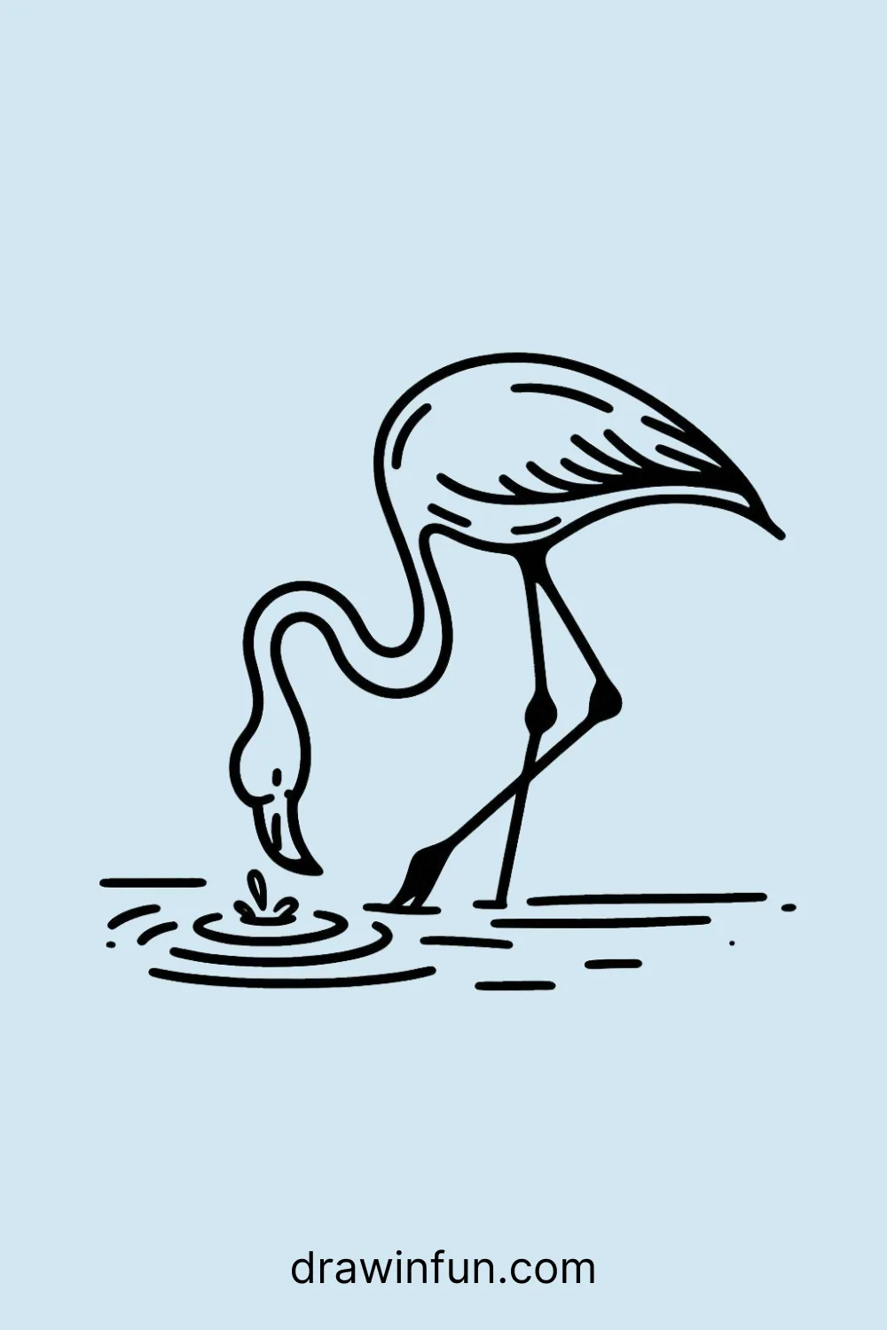 Flamingo sipping water easy drawing