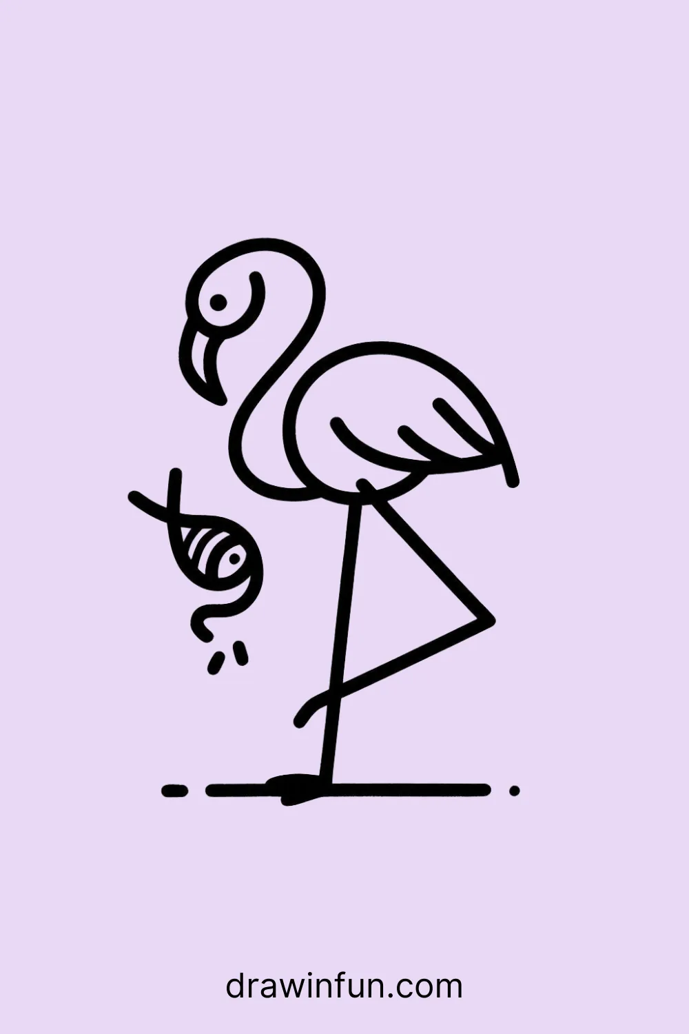 Flamingo with a small fish easy drawing