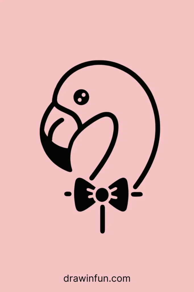 Flamingo with a bowtie easy drawing