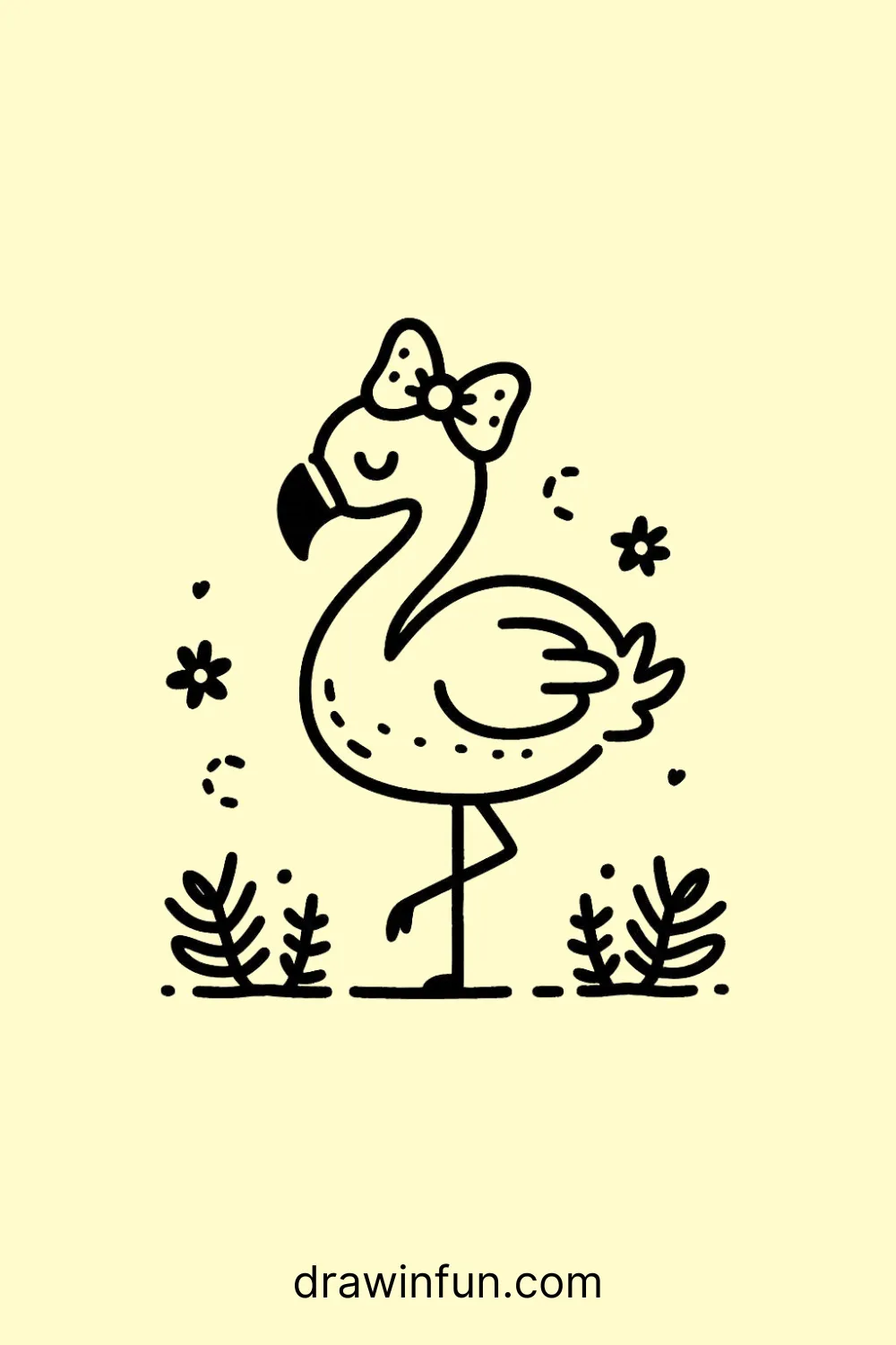 Flamingo with a bow easy drawing