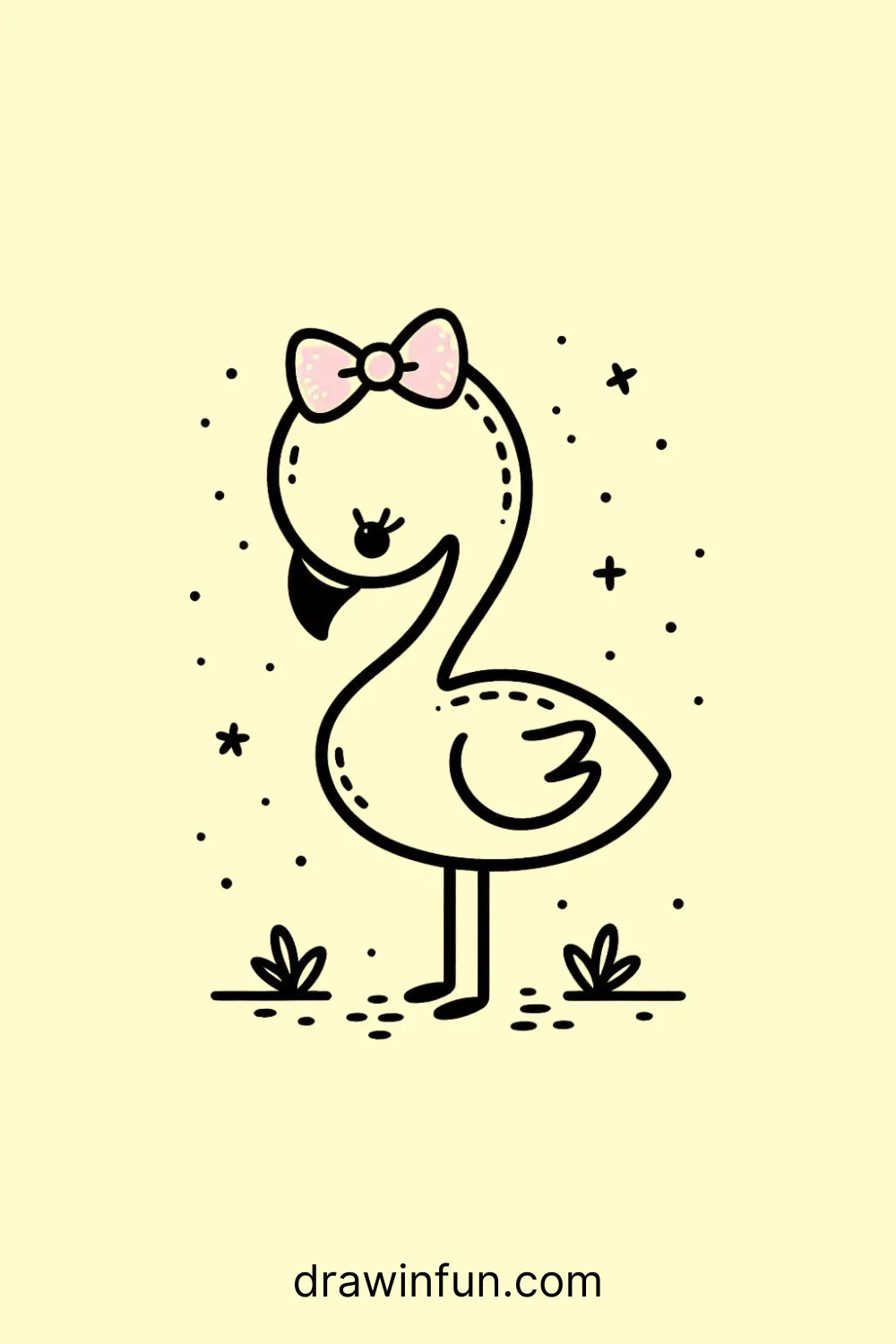 Flamingo with a bow easy drawing