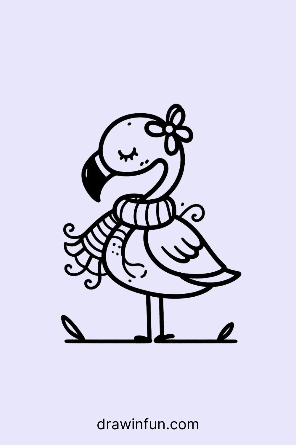 Flamingo with a scarf easy drawing