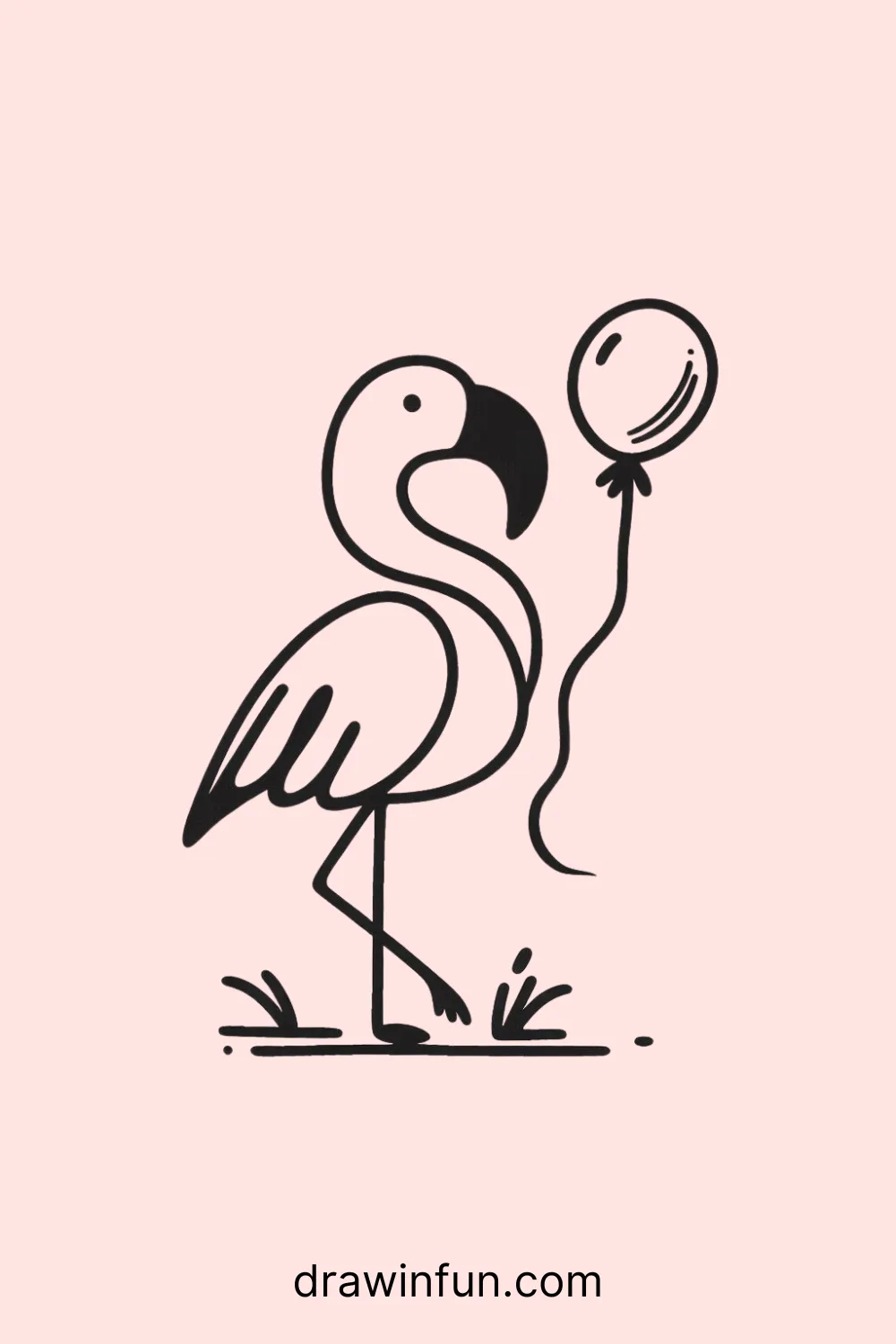 Flamingo with a small balloon easy drawing