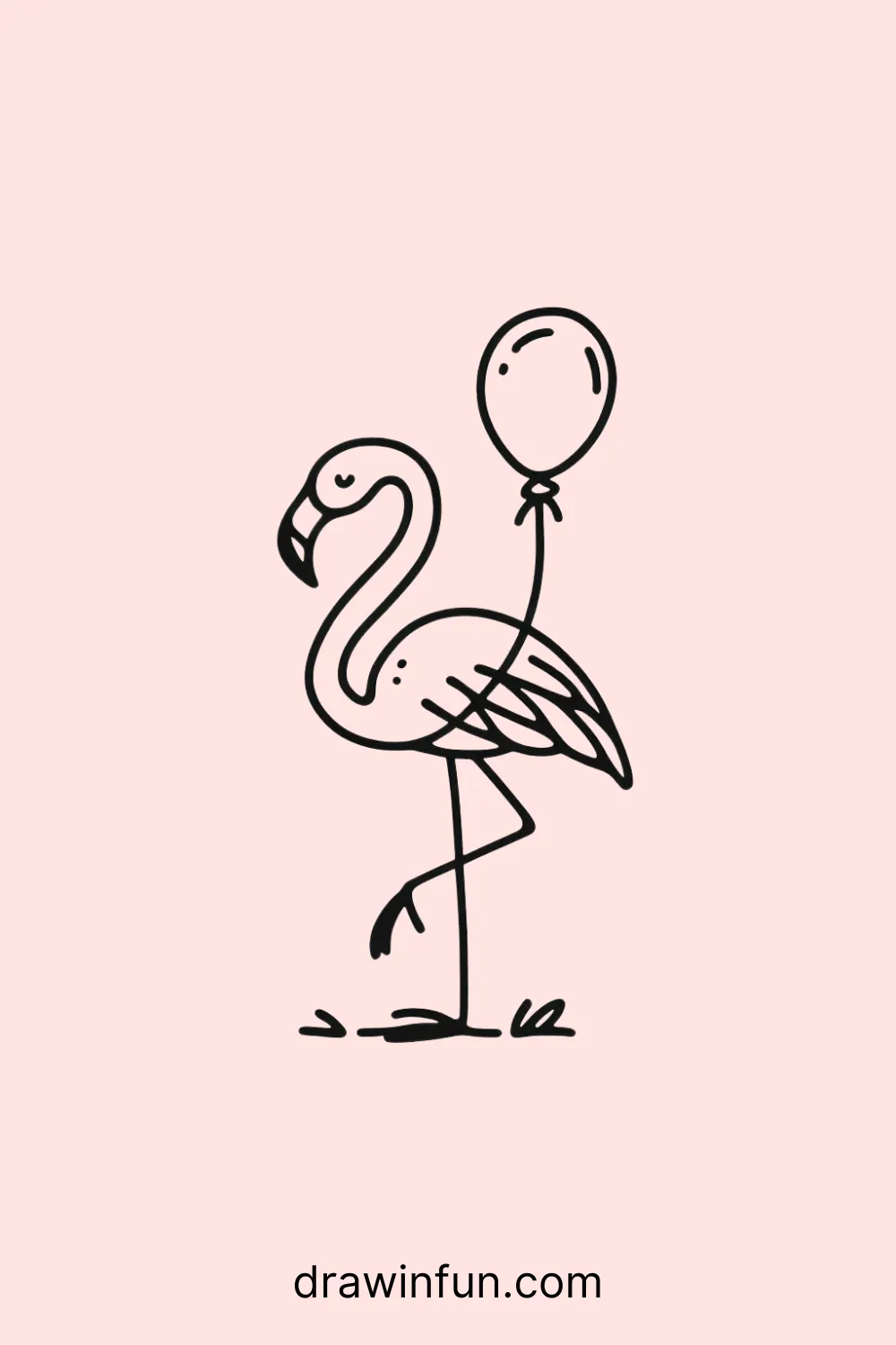 Flamingo with a small balloon easy drawing