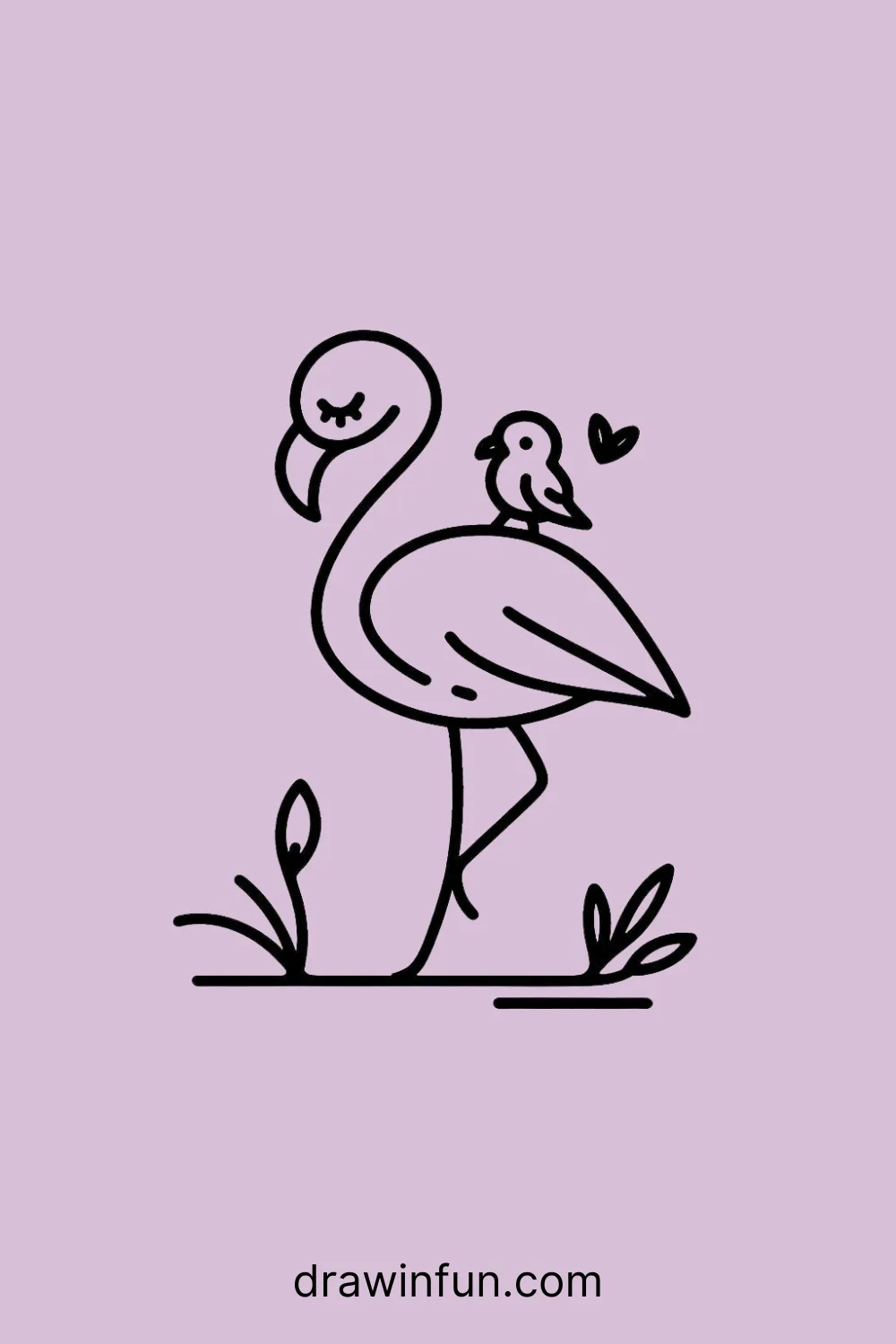 Flamingo with a small bird friend easy drawing