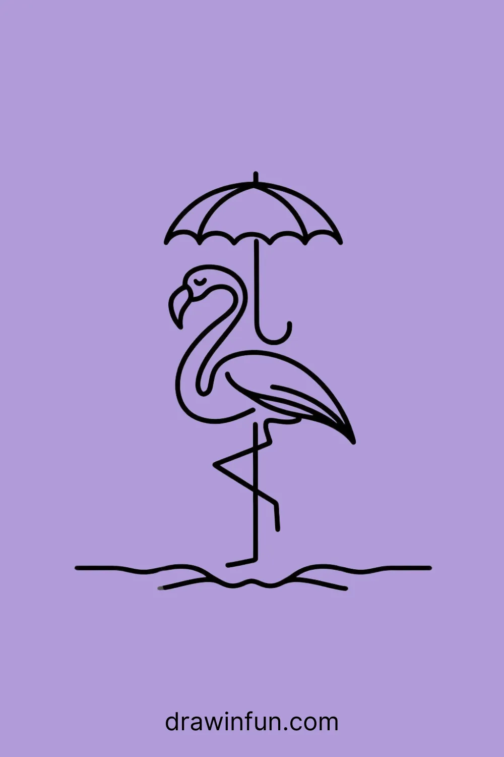 Flamingo with a tiny umbrella easy drawing