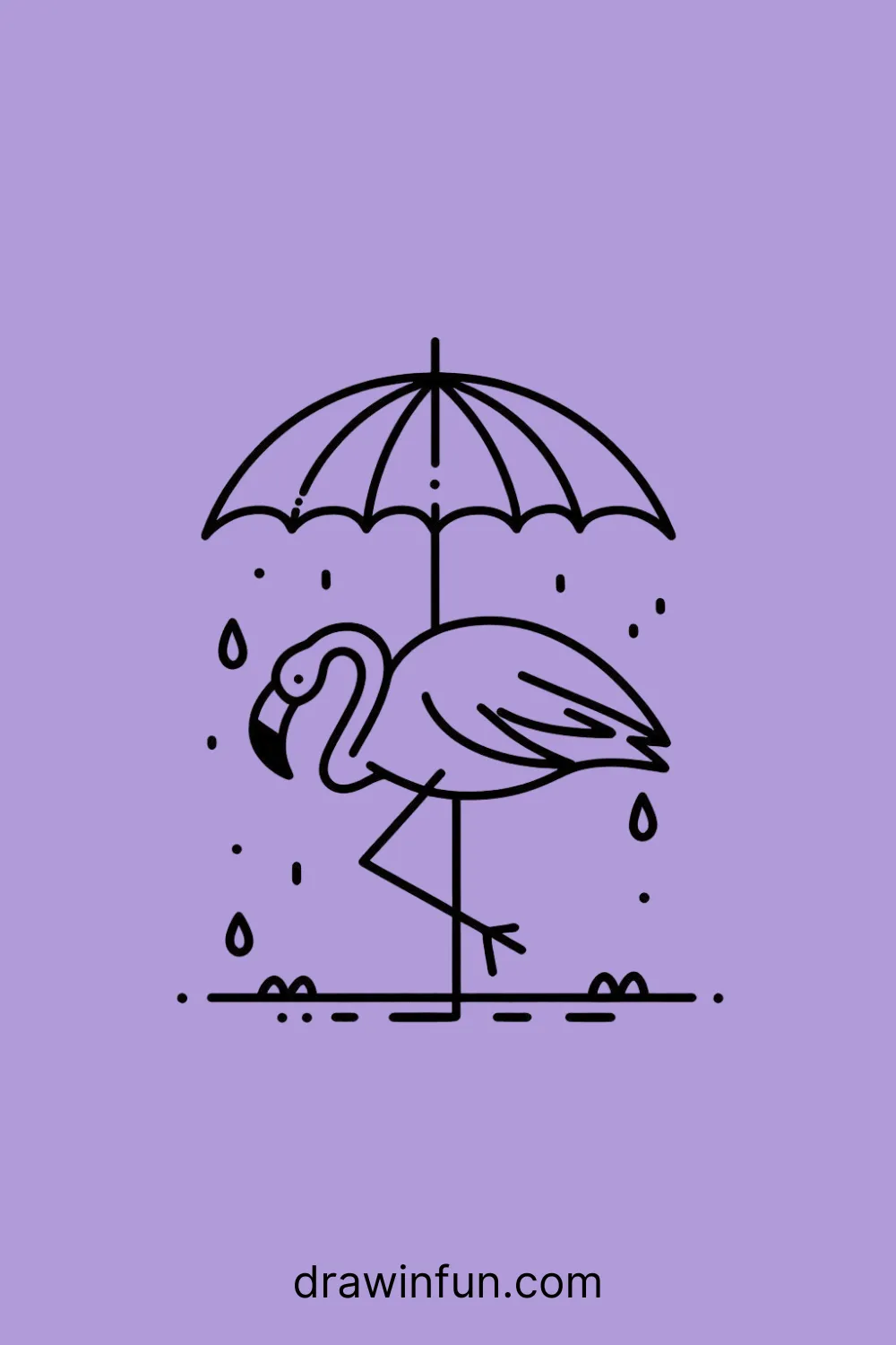 Flamingo with a tiny umbrella easy drawing