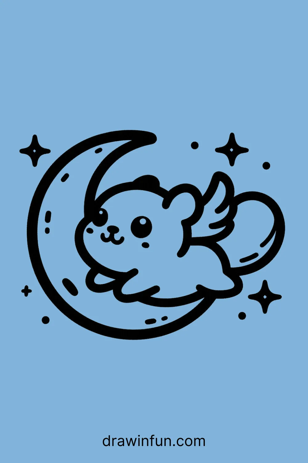 Flying Squirrel with a Moon easy drawing